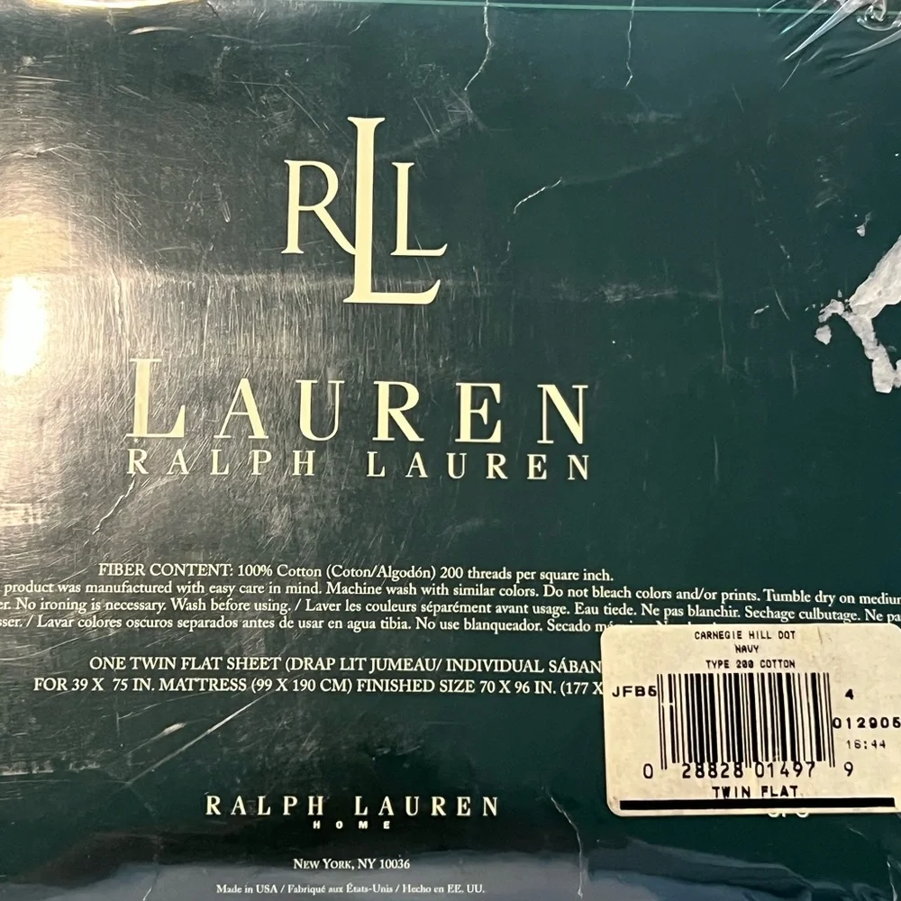 Ralph Lauren Navy and White Polka Dot Twin Flat Sheet
